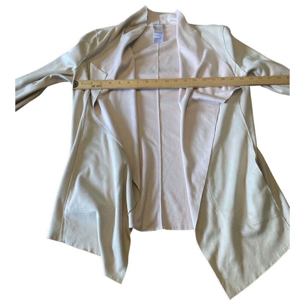 Chicos Faux Suede Double Face Open Duster Womens Size 0 US Size 4/6 Tan/PalePink - Picture 4 of 10